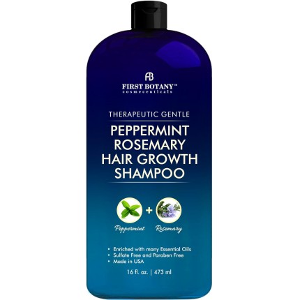 Xampu de crescimento capilar de alecrim de hortelã-pimenta – produto antiqueda de cabelo, hidratante diário, desintoxicante, xampu volumizante e combate a caspa para homens e mulheres, 473 ml