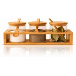 porta tempero 3 potes colher condimento suporte mantimentos bambu 300Ml cozinha