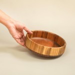 Oikos - Bowl Tigela Saladeira Grande 22cm de Madeira Acácia Canelado - Imagem 3