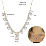 Conjunto Feminino Semi Joia Folheada Ouro 18k Brinco Colar Zircônia e Microzircônias Cristal Premium - Imagem 5
