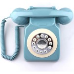 Telefone retrô, telefone fixo clássico, vintage, antiquado, com função de discagem, para decoração de casa e escritório, azul - Imagem 2