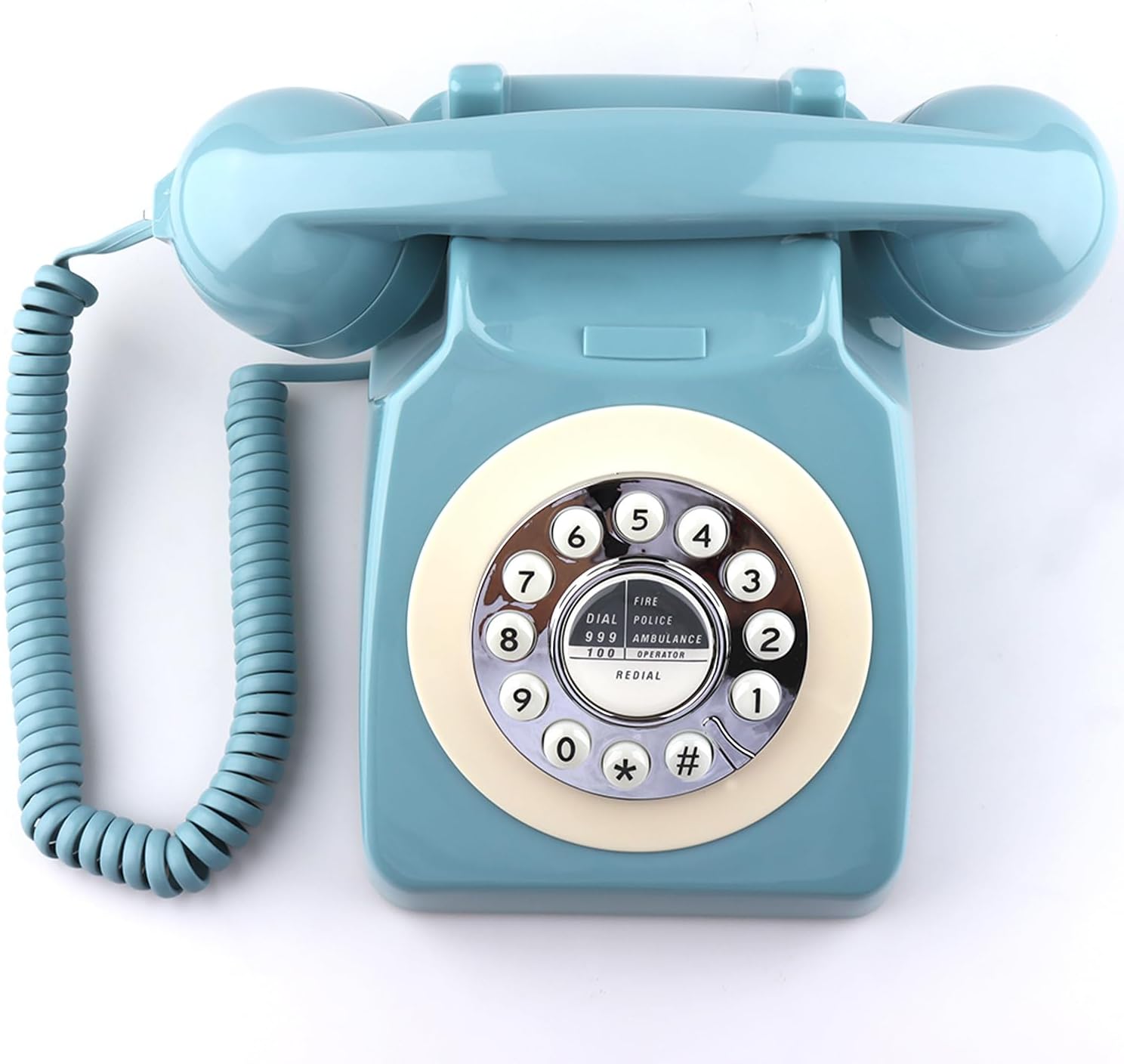 Telefone retrô, telefone fixo clássico, vintage, antiquado, com função de discagem, para decoração de casa e escritório, azul - Imagem 2