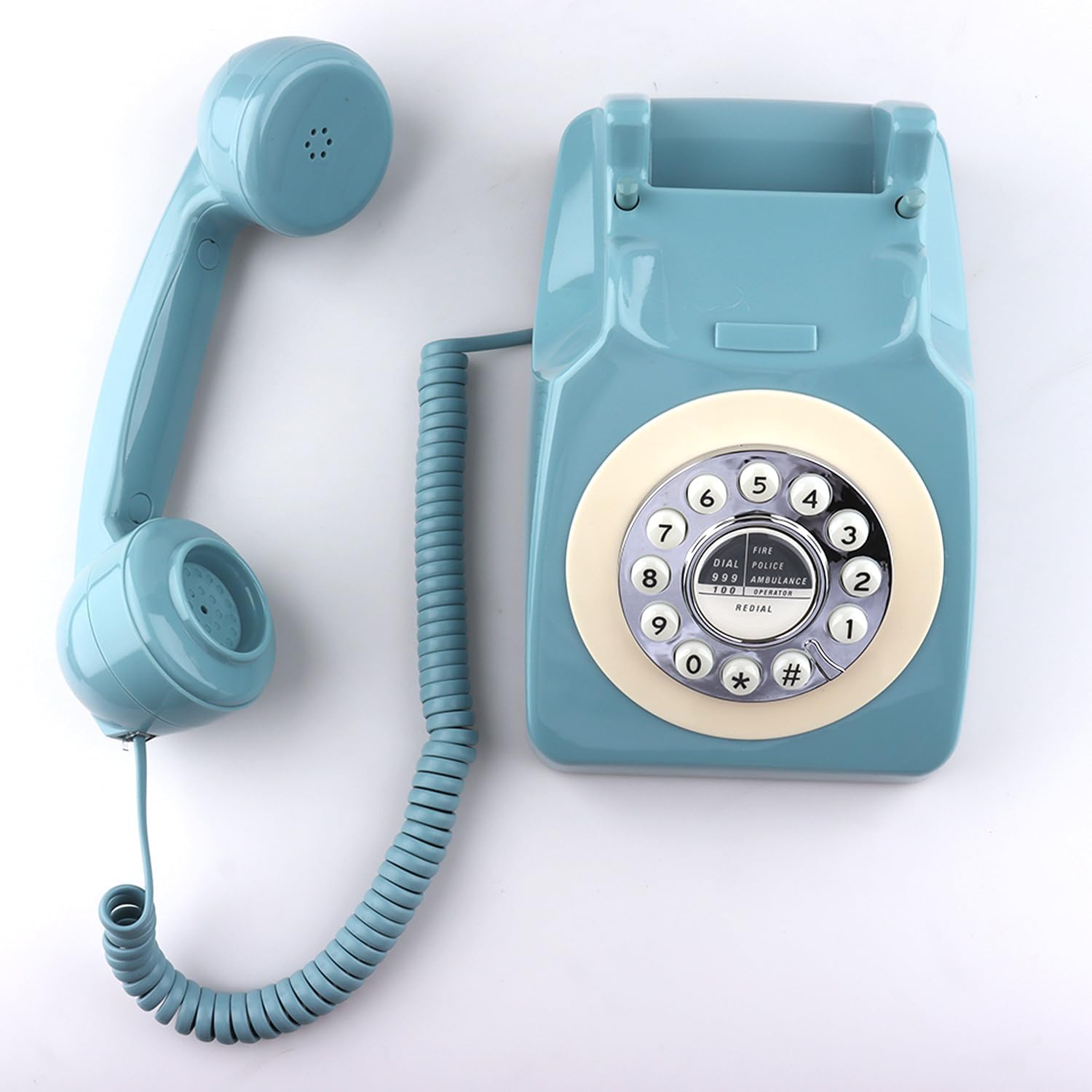 Telefone retrô, telefone fixo clássico, vintage, antiquado, com função de discagem, para decoração de casa e escritório, azul - Imagem 3