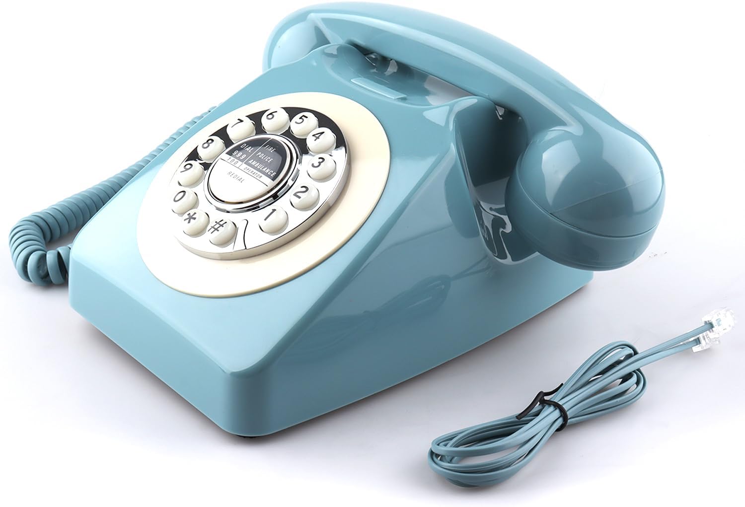 Telefone retrô, telefone fixo clássico, vintage, antiquado, com função de discagem, para decoração de casa e escritório, azul - Imagem 7