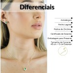 Conjunto Colar e Brinco de Coração com Pedras Verdes de Zircônias Semi Joias Banhado Ouro 18k - Imagem 4