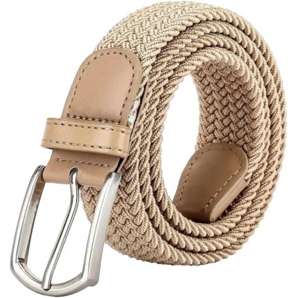 Cinto Masculino Elástico de Lona Tático com Fivela de Metal e Ponteiras em Couro - Trançado Versátil Unissex Casual para Uso Diário