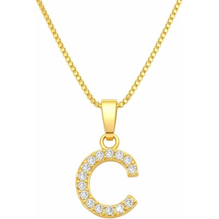 Colar Feminino com Letra Inicial de Pedra Cravada – Pingente Personalizado Elegante – Corrente Semi Joia Banhada a Ouro 18K – Presente Sofisticado para Mulher - Stella Vilela Semi Joias