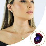 Conjunto Colar e Brinco de Coração com Pedras Verdes de Zircônias Semi Joias Banhado Ouro 18k - Imagem 2