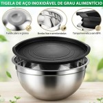 Conjunto de 5 Bowls Tigelas de Inox com Tampa Plástica Hermética – Saladeira, Bacia Inox para Preparar Alimentos, Marinar Carnes, Armazenar e Conservar, Empilhável, Fácil de Limpar, Grau Alimentício - Imagem 2