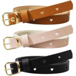 Kit 3 Cintos Infantil Fino Feminino Delicado com Coração para Meninas Fivela Dourada - Manuzinha