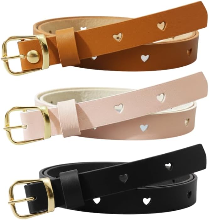 Kit-3-Cintos-Infantil-Fino-Feminino-Delicado-com-Coracao-para.jpg Kit 3 Cintos Infantil Fino Feminino Delicado com Coração para Meninas Fivela Dourada - Manuzinha