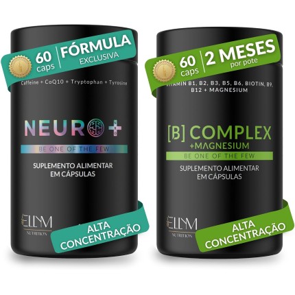 Kit Complexo B com Magnésio 60Caps e Neuro+ 60Caps ELLYM NUTRITION Foco e Energia B1 B2 B3 B4 B5 B6