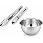 Kit Saladeira Redonda Inox 26cm + 2 Pegador de Salada - Para Servir Na Mesa - Bowl Multiuso Profissional - Salada e Confeitaria