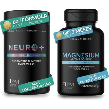 Magnésio L-Treonina 180Caps + Neuro 60Caps ELLYM NUTRITION Kit Completo Desempenho Mental e Muscular