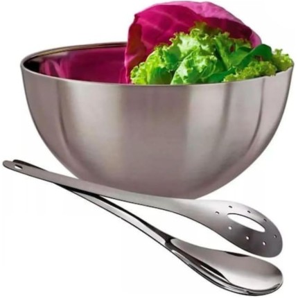 Saladeira em Aço Inox com Pegadores, 24 cm Largura, 2500 ml, Conjunto 3 Peças