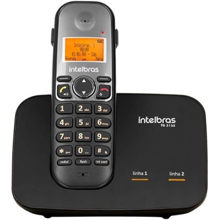 Telefone Digital Sem Fio com Entrada para 2 Linhas Preto Intelbras