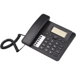 Telefone fixo preto com fio DTMF/FSK duplo suporta mãos livres/discagem/flash/discagem rápida/controle de volume do anel, chip IC integrado, data em tempo real para idosos