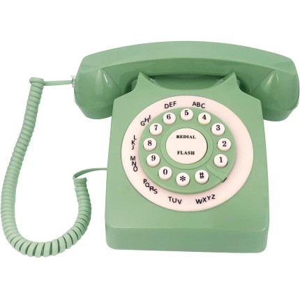 Telefone fixo retrô com fio, telefone clássico vintage da TelPal para casa e escritório, presente de telefone doméstico com fio para idosos (verde)