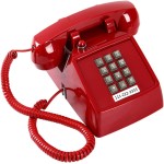 Telefone fixo vermelho tradicional, telefone com fio retro, indicador de toque visível, telefone de mesa analógico clássico 2500, telefone de mesa com fio vintage, botão grande, telefone fixo vermelho
