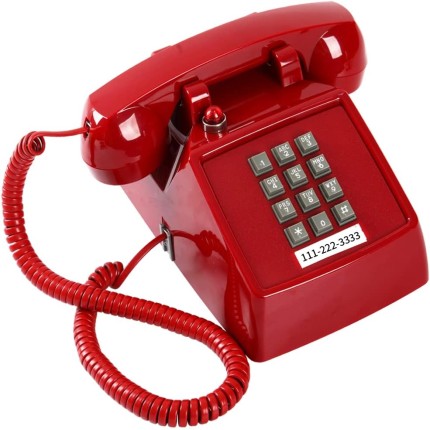 Telefone fixo vermelho tradicional, telefone com fio retro, indicador de toque visível, telefone de mesa analógico clássico 2500, telefone de mesa com fio vintage, botão grande, telefone fixo vermelho