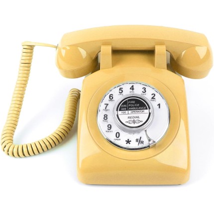 Telefone giratório, telefone vintage, telefones retrô para telefone fixo, telefone antigo com fio com função de discagem para casa, escritório, hotel, escola, amarelo