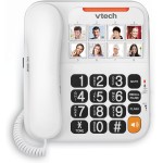VTech Telefone com fio para idosos com botões grandes de alto contraste, mostrador rápido de 8 fotos, dígitos falantes, toque visual, full-duplex, sem alimentação CA, controle de volume do fone de