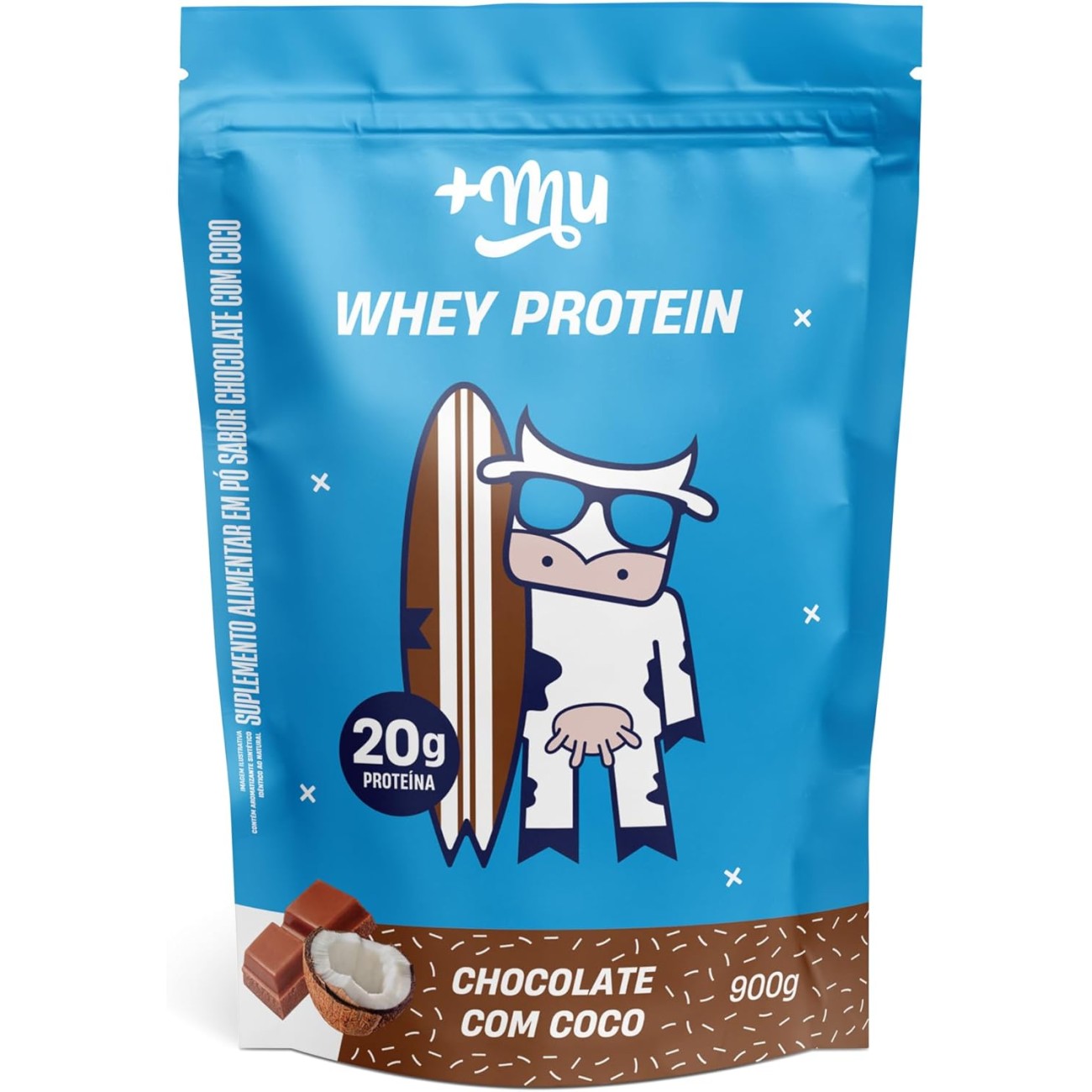 Whey Concentrado, Mais Mu, Sabor Chocolate c/Coco, 20g de proteína - 900g