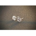 Brinco Feminino com Prata 6mm Zircônia Brilho Eterno Par de Brincos Solitários Pedra Redonda Joia Minimalista Moderna e Elegante - Imagem 5