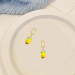 Anmpab Brincos de gota de liga de frutas adoráveis brincos de argola de limão para mulheres conjunto de colar joia de declaração - Imagem 5