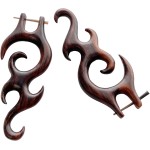 Brincos tribais orgânicos de madeira fresca, calibre falso, joia de asa boêmia tatuagem, plugues falsos, brincos ousados - Imagem 4