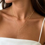 Colar Y em camadas banhado a ouro prata joia feminina delicada minimalista borla pingente longo estético peça de clavícula - Imagem 4