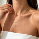 Colar Y em camadas banhado a ouro prata joia feminina delicada minimalista borla pingente longo estético peça de clavícula - Imagem 5