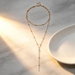 Colar Y em camadas banhado a ouro prata joia feminina delicada minimalista borla pingente longo estético peça de clavícula - Imagem 6