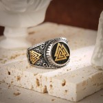 HZMAN Anel nórdico viking Valknut para homens e mulheres aço inoxidável vintage símbolo Odin guerreiro amuleto anel proteção joia presente - Imagem 4