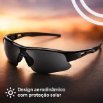 Óculos de Sol Esportivo Masculino UV400 Espelhado Para Corrida Preto ou Preto e Vermelho JustGoFit - Imagem 6