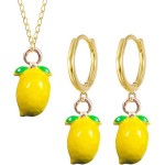 Anmpab Brincos de gota de liga de frutas adoráveis brincos de argola de limão para mulheres conjunto de colar joia de declaração
