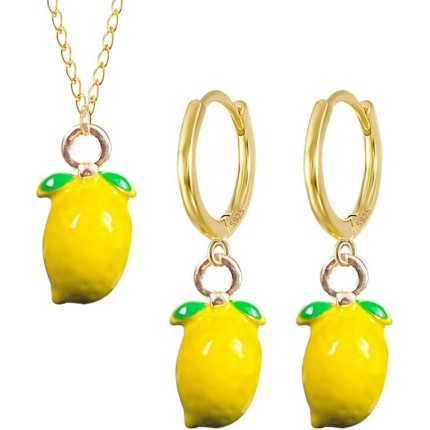 Anmpab Brincos de gota de liga de frutas adoráveis brincos de argola de limão para mulheres conjunto de colar joia de declaração