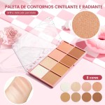 Blush 8 colores, BateiaPro Paleta de Blush e Iluminador 2 em 1, Multi Finish Paleta Blush Compacta - Imagem 2