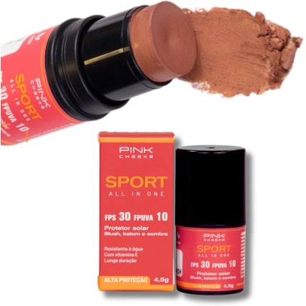 Blush em Bastão 3 em 1 Pink Cheeks 4,5g - Resistente Água Esporte Beleza Solar Maquiagem Sombra Radicais Livres Textura Pele, Pink Cheeks (Terracota)