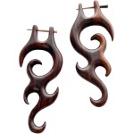 Brincos tribais orgânicos de madeira fresca, calibre falso, joia de asa boêmia tatuagem, plugues falsos, brincos ousados
