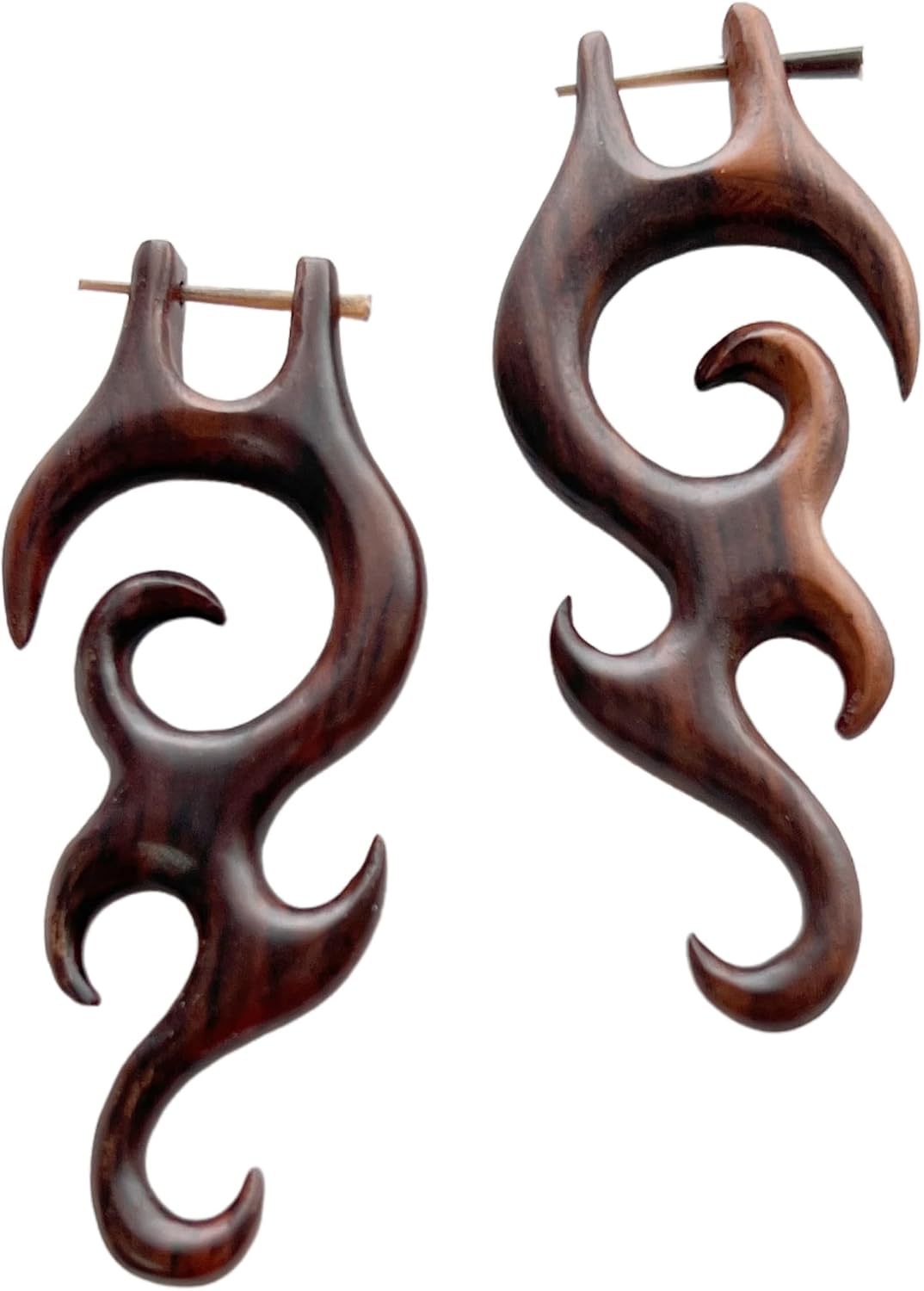 Brincos-tribais-organicos-de-madeira-fresca-calibre-falso-joia-de.jpg Brincos tribais orgânicos de madeira fresca, calibre falso, joia de asa boêmia tatuagem, plugues falsos, brincos ousados