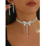 Colar de laço feminino com pingente de pérola e laço em Y, joia elegante para presente
