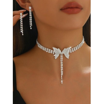 Colar de laço feminino com pingente de pérola e laço em Y, joia elegante para presente