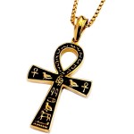 Colar retrô de aço inoxidável com pingente de cruz Ankh Egípcio Antigo para homens e mulheres, chave de vida de faraó, joia de amuleto