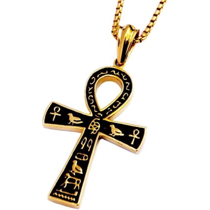 Colar retrô de aço inoxidável com pingente de cruz Ankh Egípcio Antigo para homens e mulheres, chave de vida de faraó, joia de amuleto