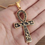 Colar retrô de aço inoxidável com pingente de cruz Ankh Egípcio Antigo para homens e mulheres, chave de vida de faraó, joia de amuleto - Imagem 2