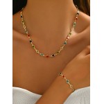 Conjunto de pulseira de colar de strass colorido elegante versátil joia moderna para mulheres