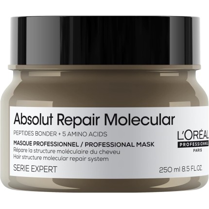 L'Oréal Professionnel Máscara Absolut Repair Molecular, Repara os Danos & Recupera a Força, Maciez & Desembaraço, Para cabelos danificados e muito danificados