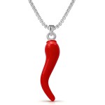 coadipress Colar de chifre italiano para homens e mulheres, aço inoxidável, grande, cornicello, chifre vermelho, pingente de amuleto da sorte, pingente protetor de talismã