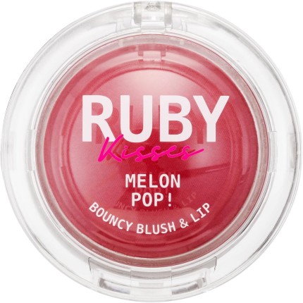 Ruby Kisses Blush e Lip Tint 2 em 1 Melon Pop Bouncy Rosy Pop, Textura Creme para Pó com Vitamina E, Vegano